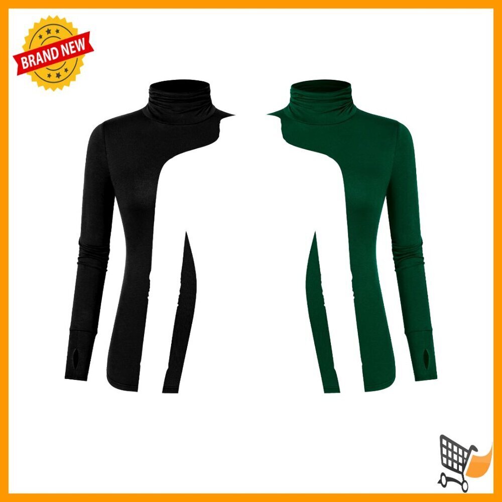 Long Sleeve Turtleneck Slim Fit Lightweight Stretchy Active Top Thumb Holes